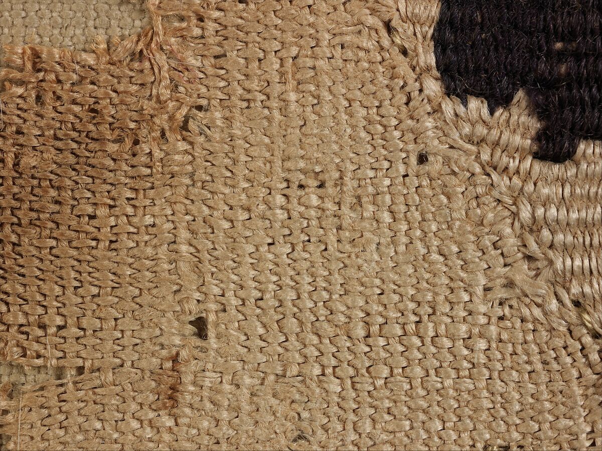 Textile Fragment with a Leaf, Wool, linen; plain weave, tapestry weave