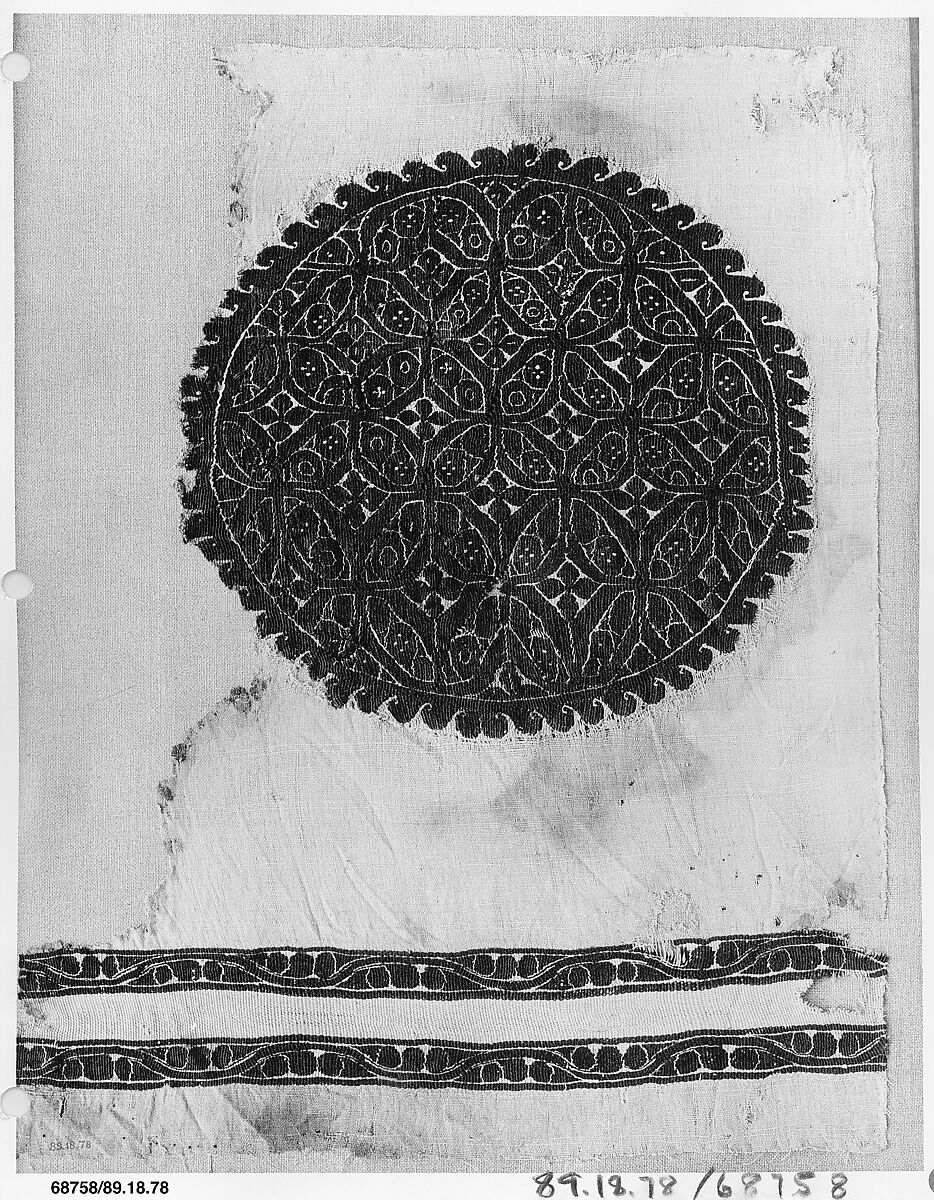 Textile Fragment, Wool, linen; plain weave, tapestry weave 