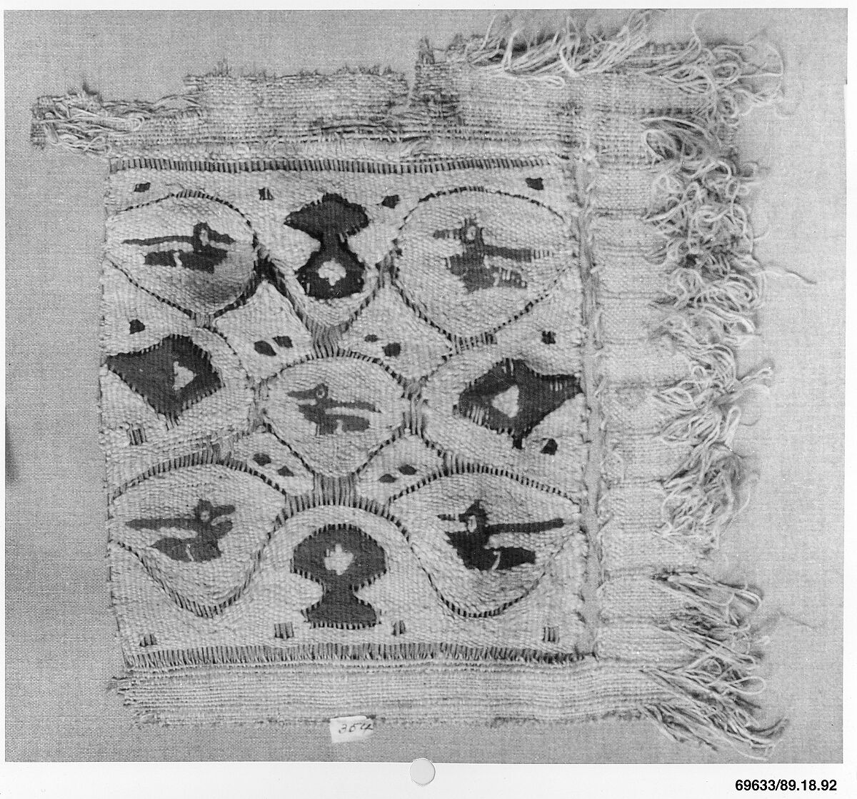 Textile Fragment, Wool, linen; plain weave, tapestry weave, weft loop weave