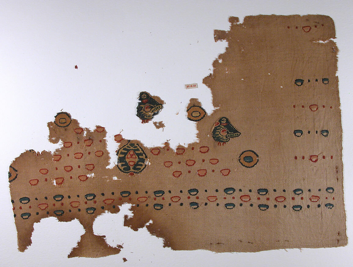 Textile Fragment, Wool, linen; plain weave, tapestry weave