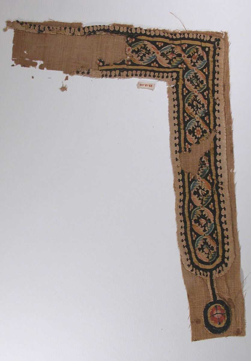 Textile Fragment, Wool, linen; plain weave, tapestry weave