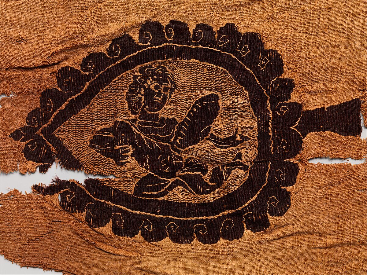 Fragment with an Armed Dancer, Wool, linen; plain weave, tapestry weave