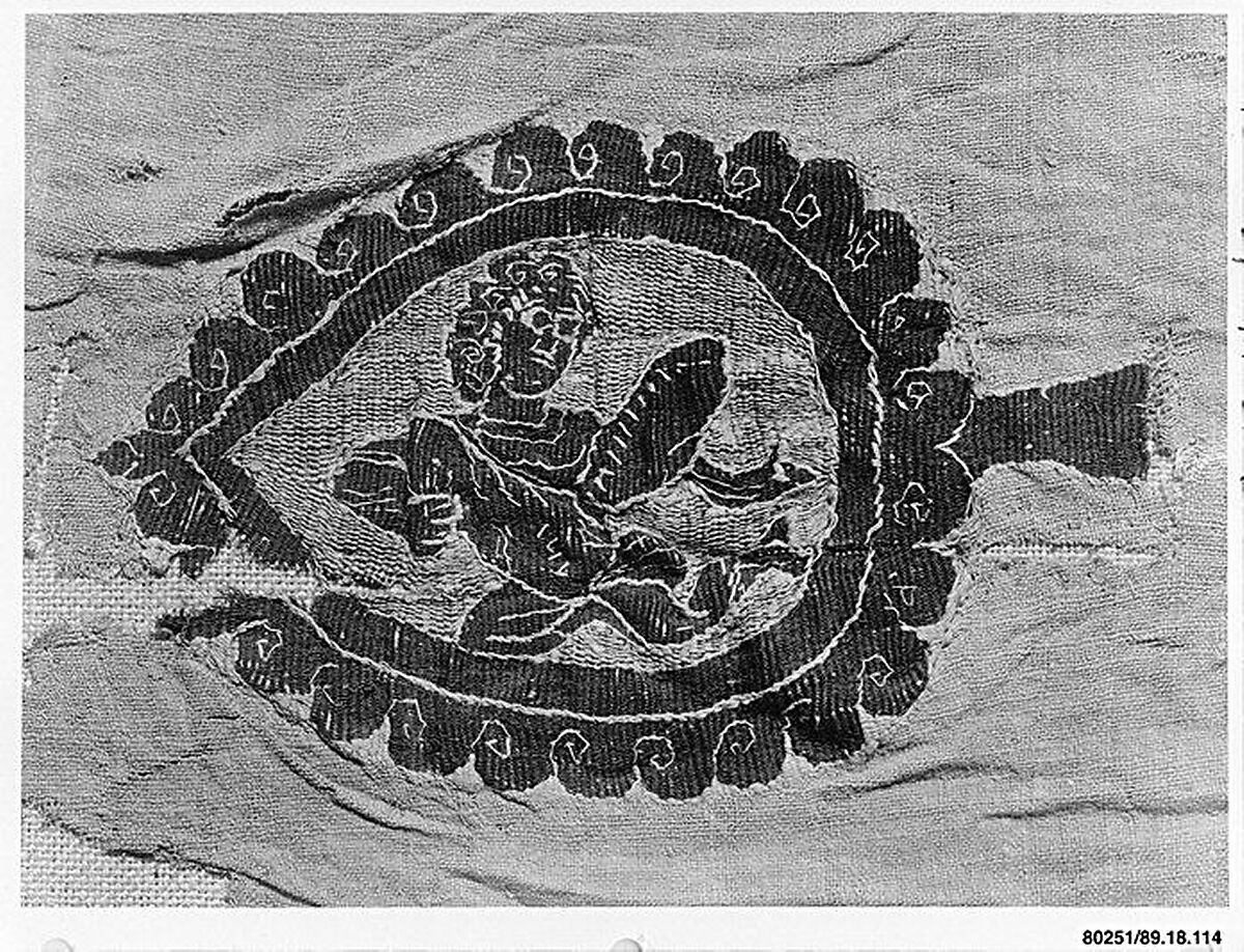 Fragment with an Armed Dancer, Wool, linen; plain weave, tapestry weave