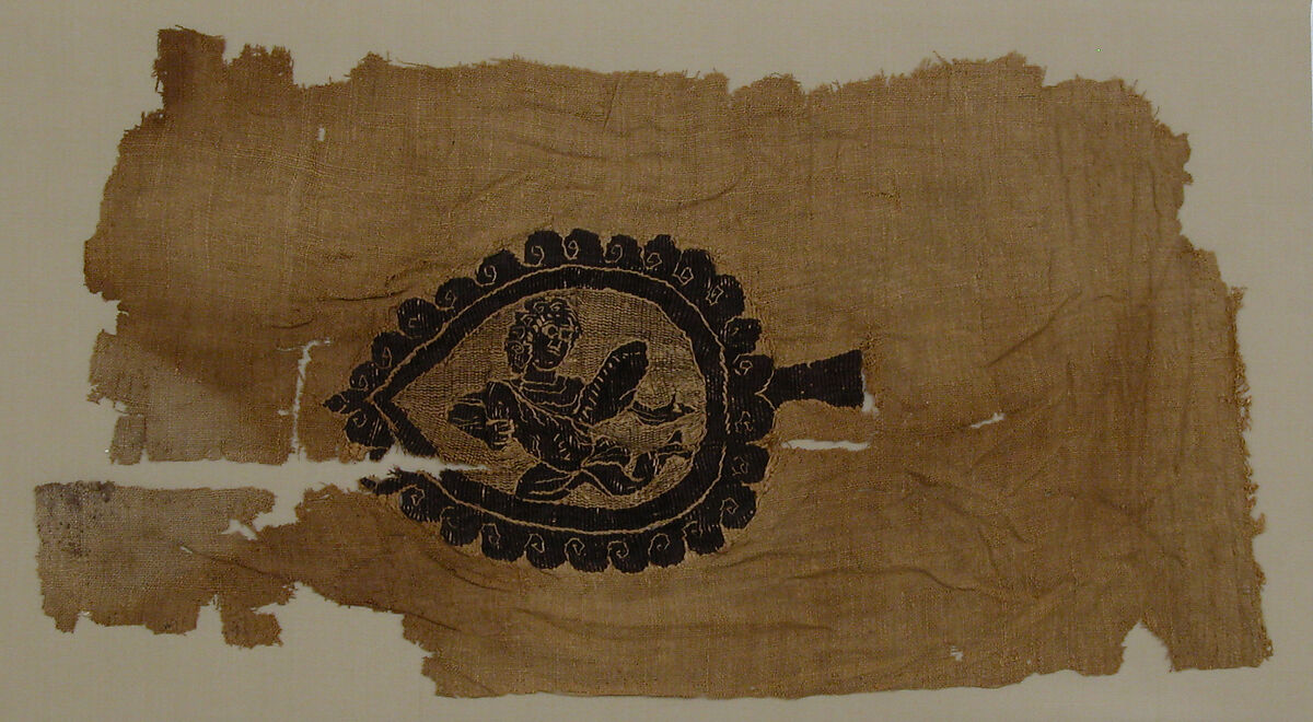 Fragment with an Armed Dancer, Wool, linen; plain weave, tapestry weave