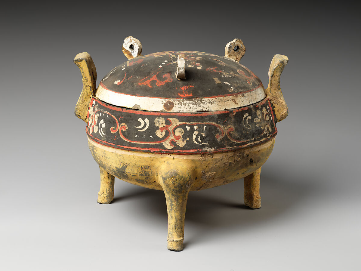 Tripod Cauldron (Ding), Earthenware with pigment, China