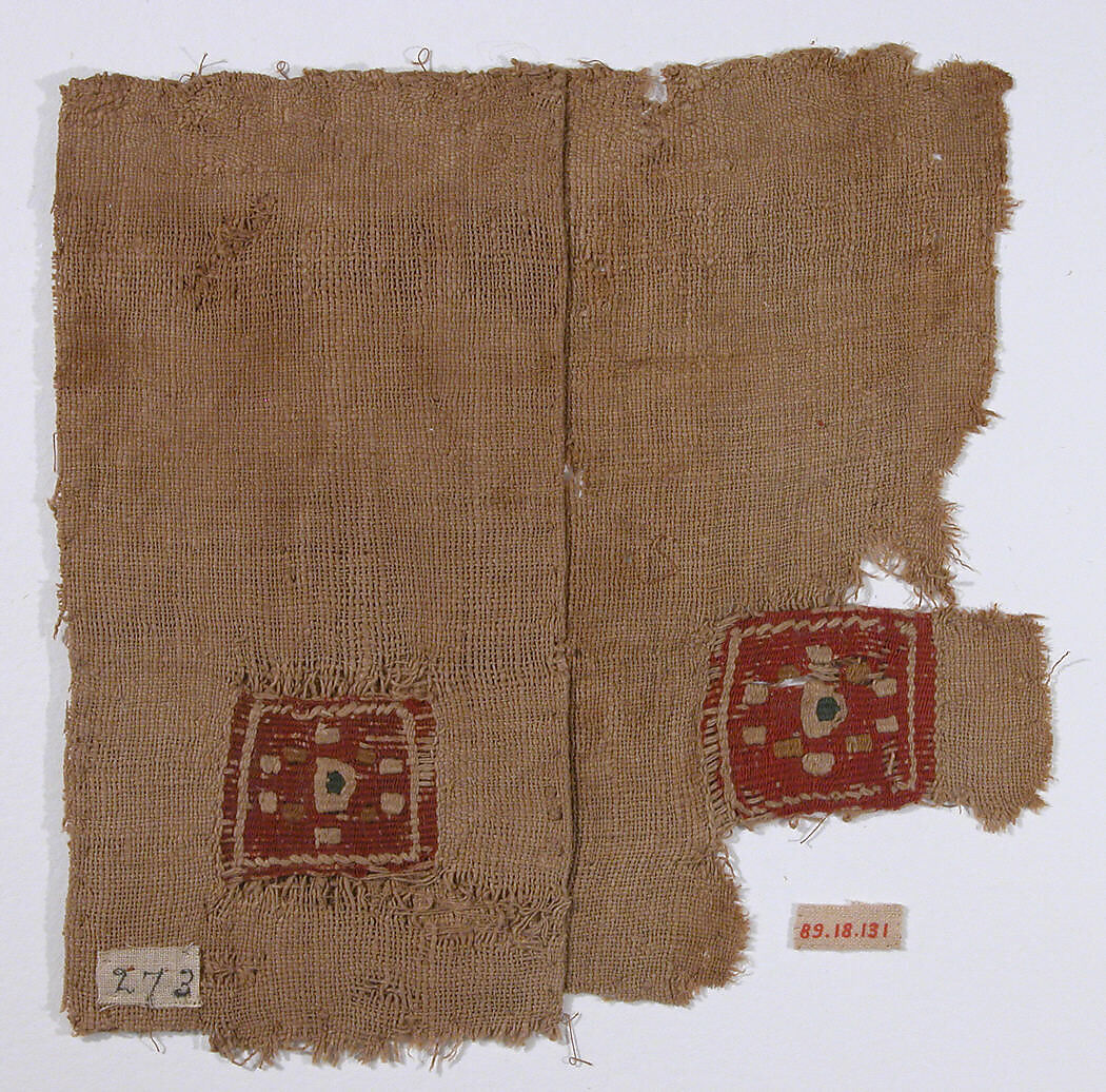 Textile Fragment, Wool, linen; plain weave, tapestry weave 