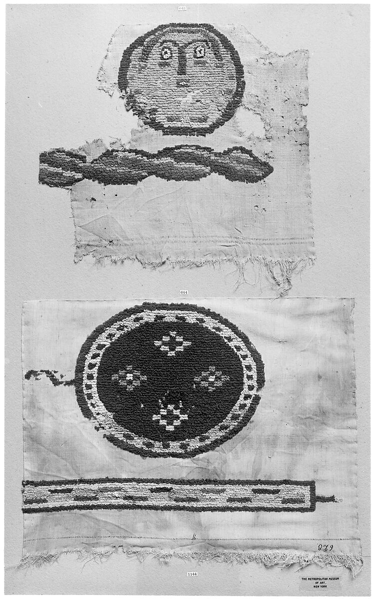 Textile Fragment, Wool, linen; plain weave, tapestry weave, weft loop weave