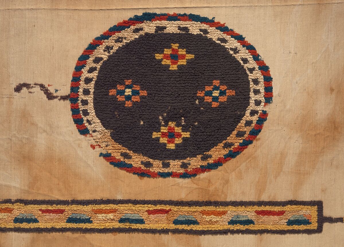 Textile Fragment, Wool, linen; plain weave, tapestry weave, weft loop weave