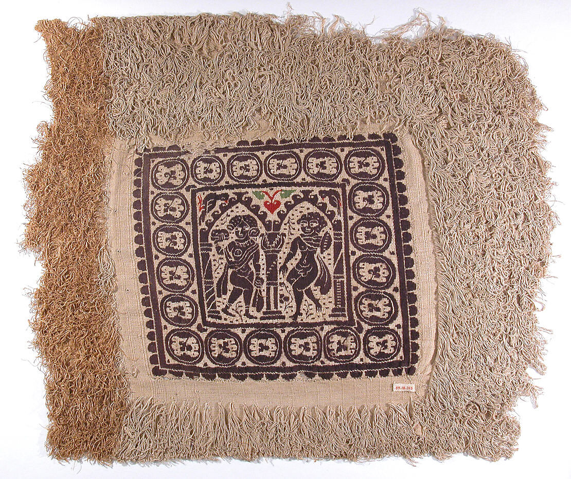 Textile Fragment, Wool, linen; plain weave, tapestry weave, weft loop weave