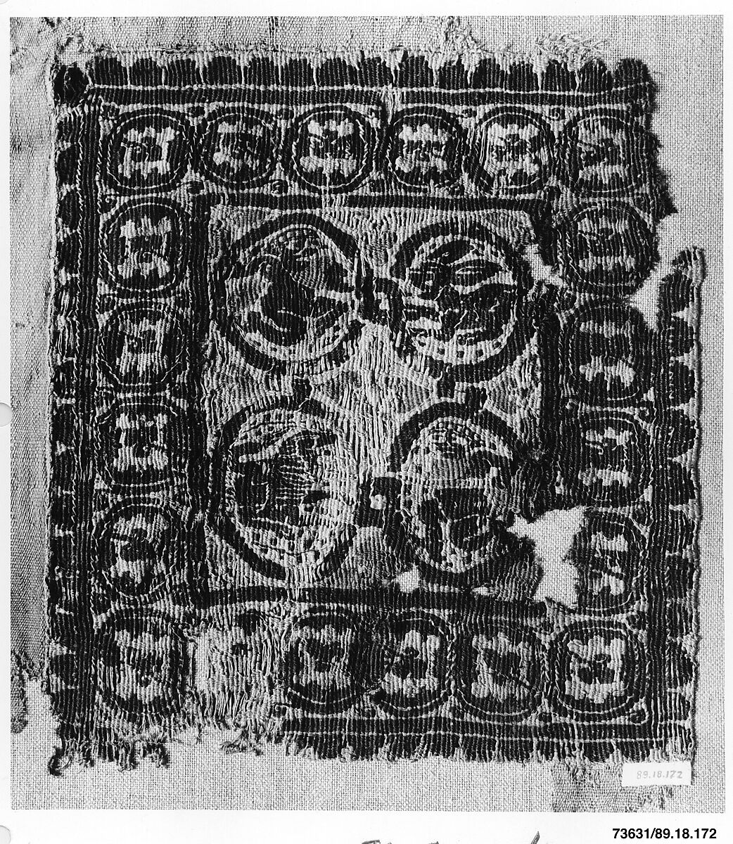Textile Fragment, Wool, linen; plain weave, tapestry weave