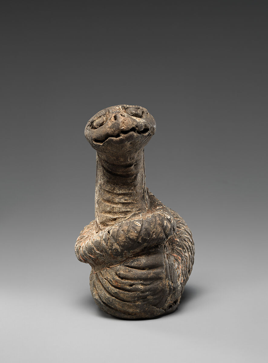 Tomb Figure of Serpent, Grey earthenware with pigment, China 