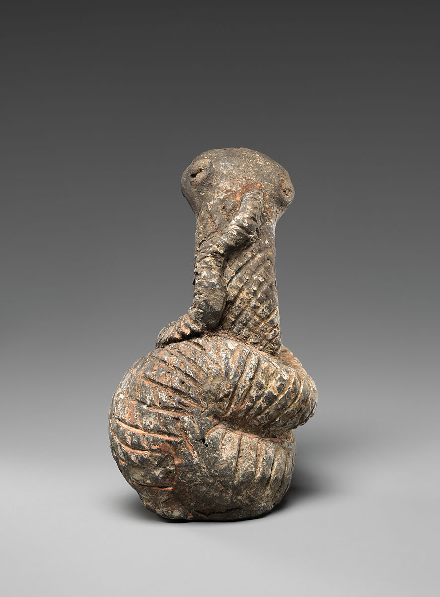 Chinese zodiac figure, snake, Grey earthenware with pigment, China