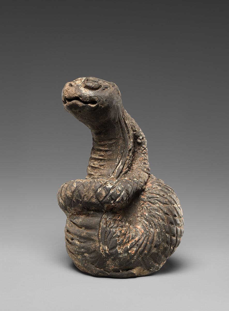 Chinese zodiac figure, snake, Grey earthenware with pigment, China
