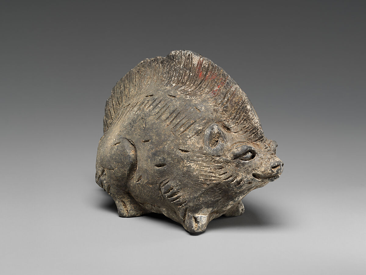 Chinese zodiac figure, pig, Grey earthenware with pigment, China