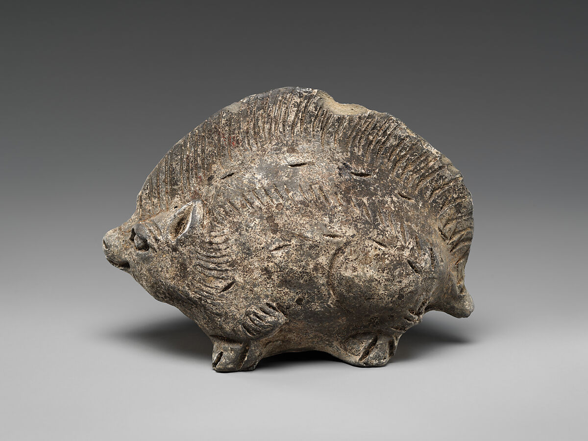 Tomb Figure of Porcupine, Grey earthenware with pigment, China 