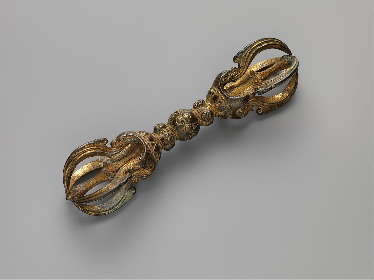 Vajra with Angry Heads and Makara Prongs, Gilt bronze, China