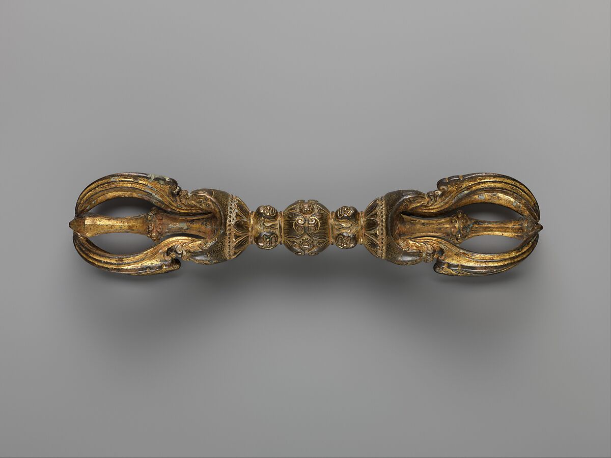 Vajra with Angry Heads and Makara Prongs, Gilt bronze, China