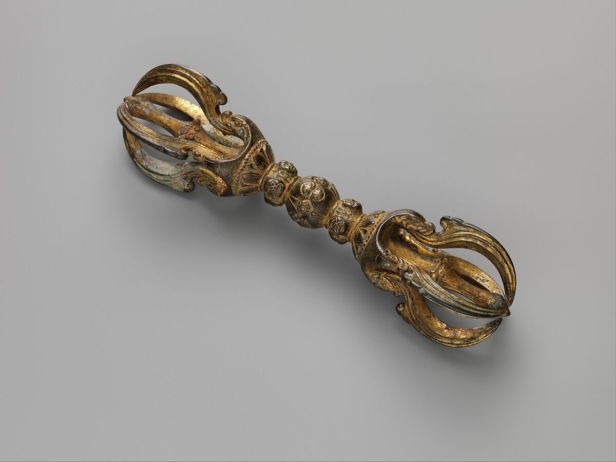 Vajra with Angry Heads and Makara Prongs, Gilt bronze, China