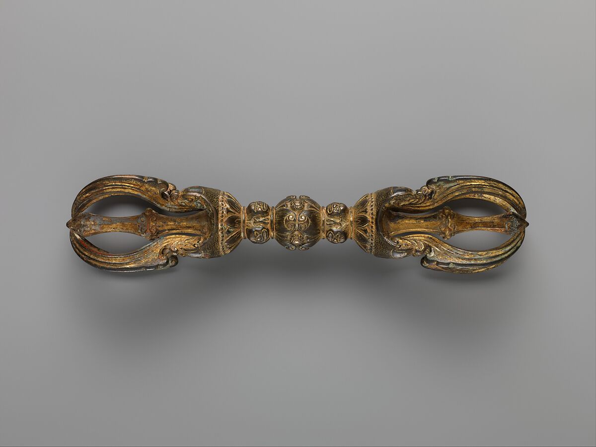 Vajra with Angry Heads and Makara Prongs, Gilt bronze, China