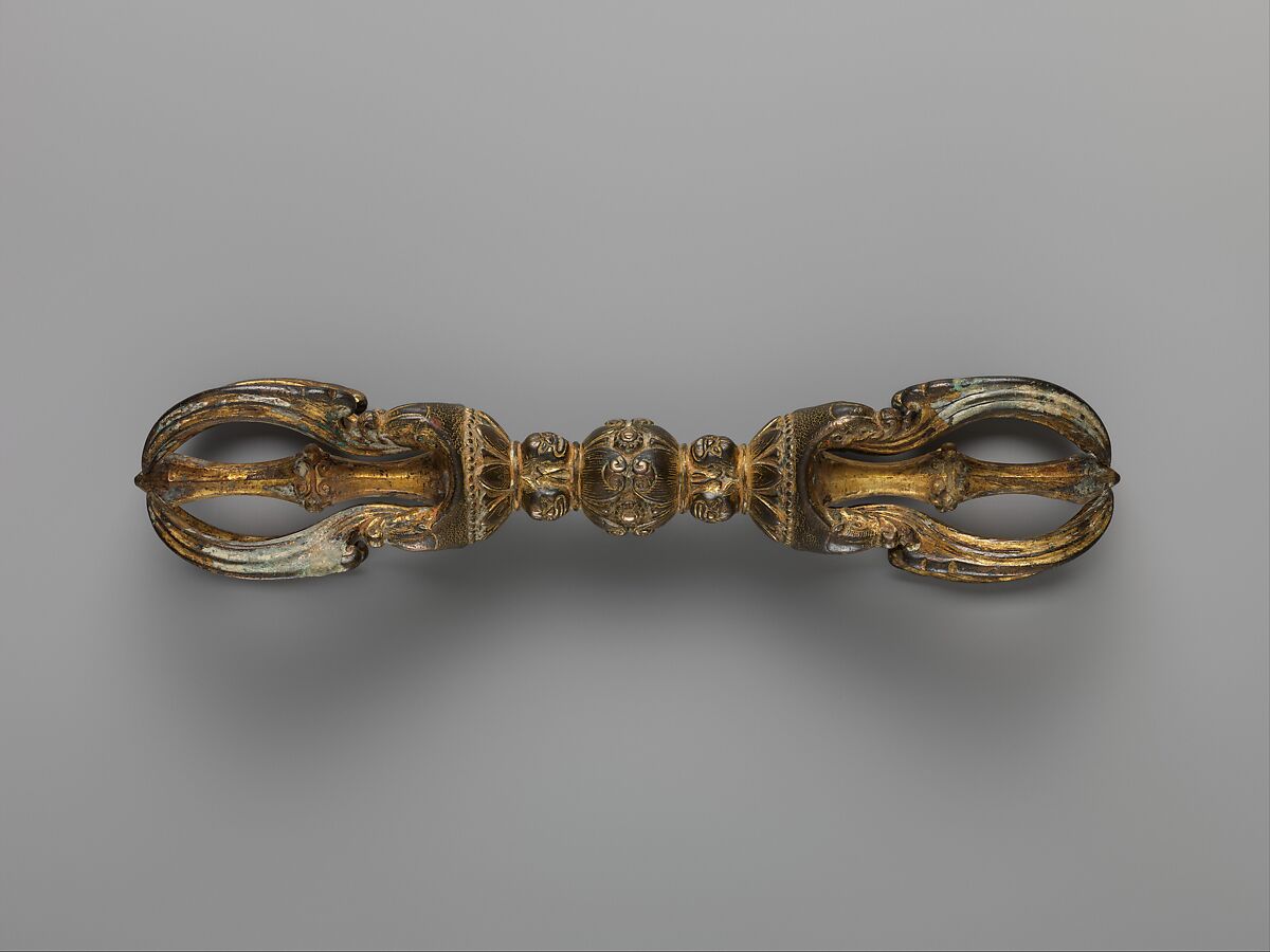 Vajra with Angry Heads and Makara Prongs, Gilt bronze, China