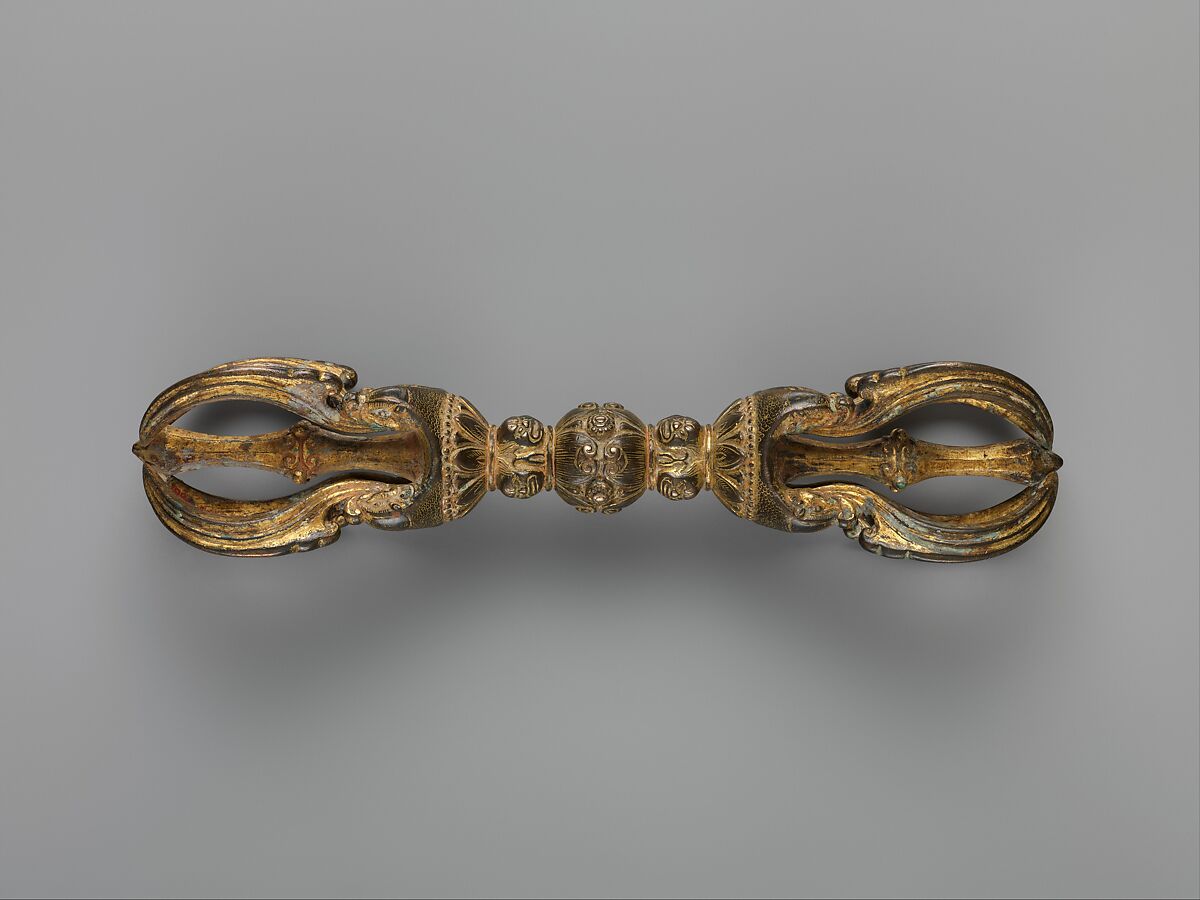 Vajra with Angry Heads and Makara Prongs, Gilt bronze, China