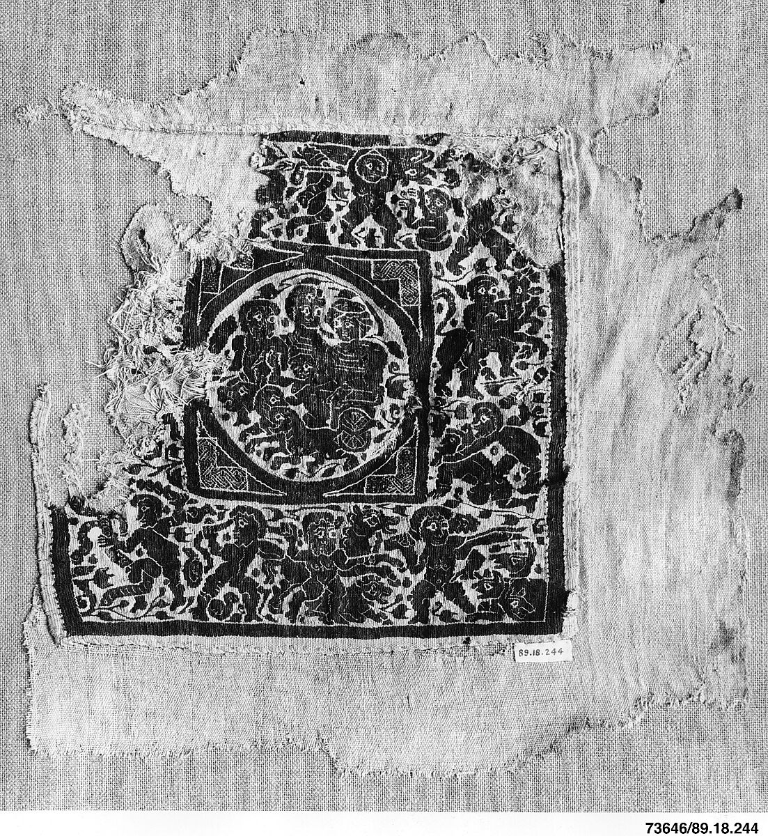 Fragment with the Triumph of Dionysos and the Labors of Herakles, Wool, linen; plain weave, tapestry weave