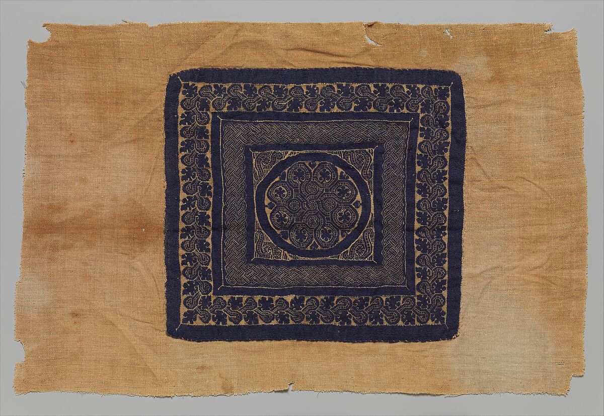 Textile Fragment, Wool, linen; plain weave, tapestry weave