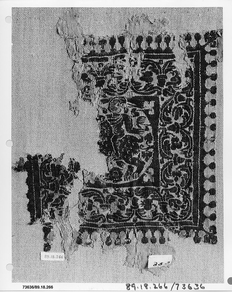 Textile Fragment, Wool, linen; plain weave, tapestry weave