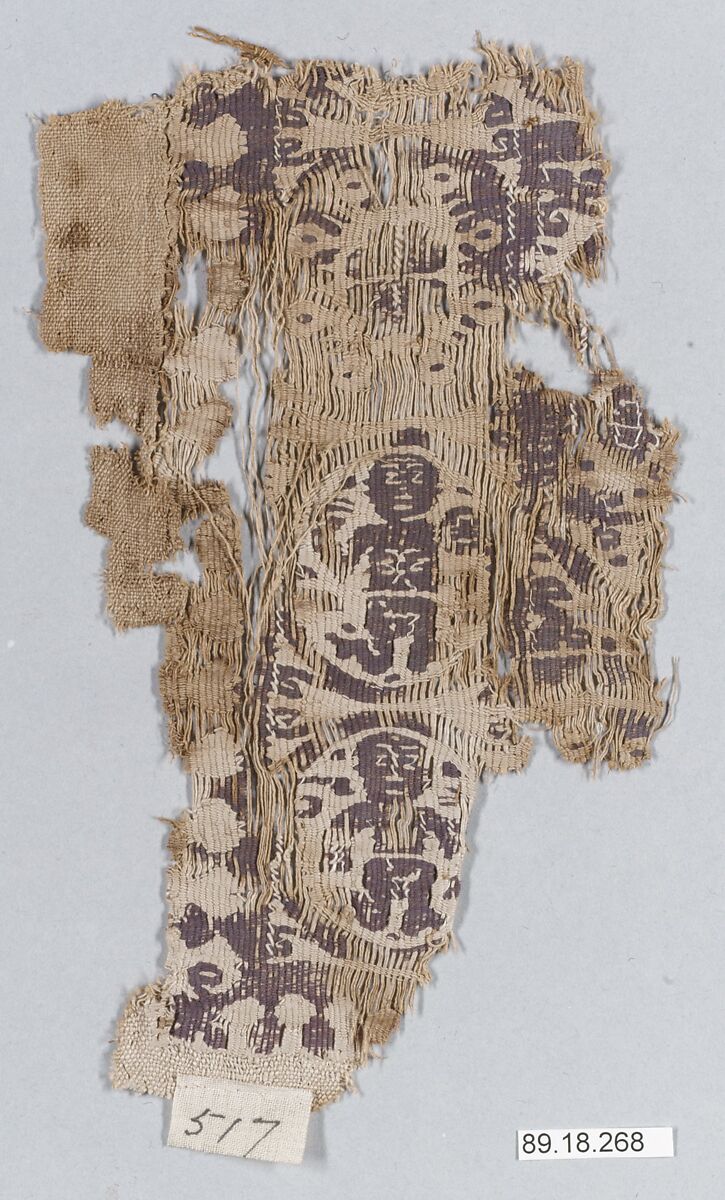 Textile Fragment, Wool, linen; plain weave, tapestry weave 