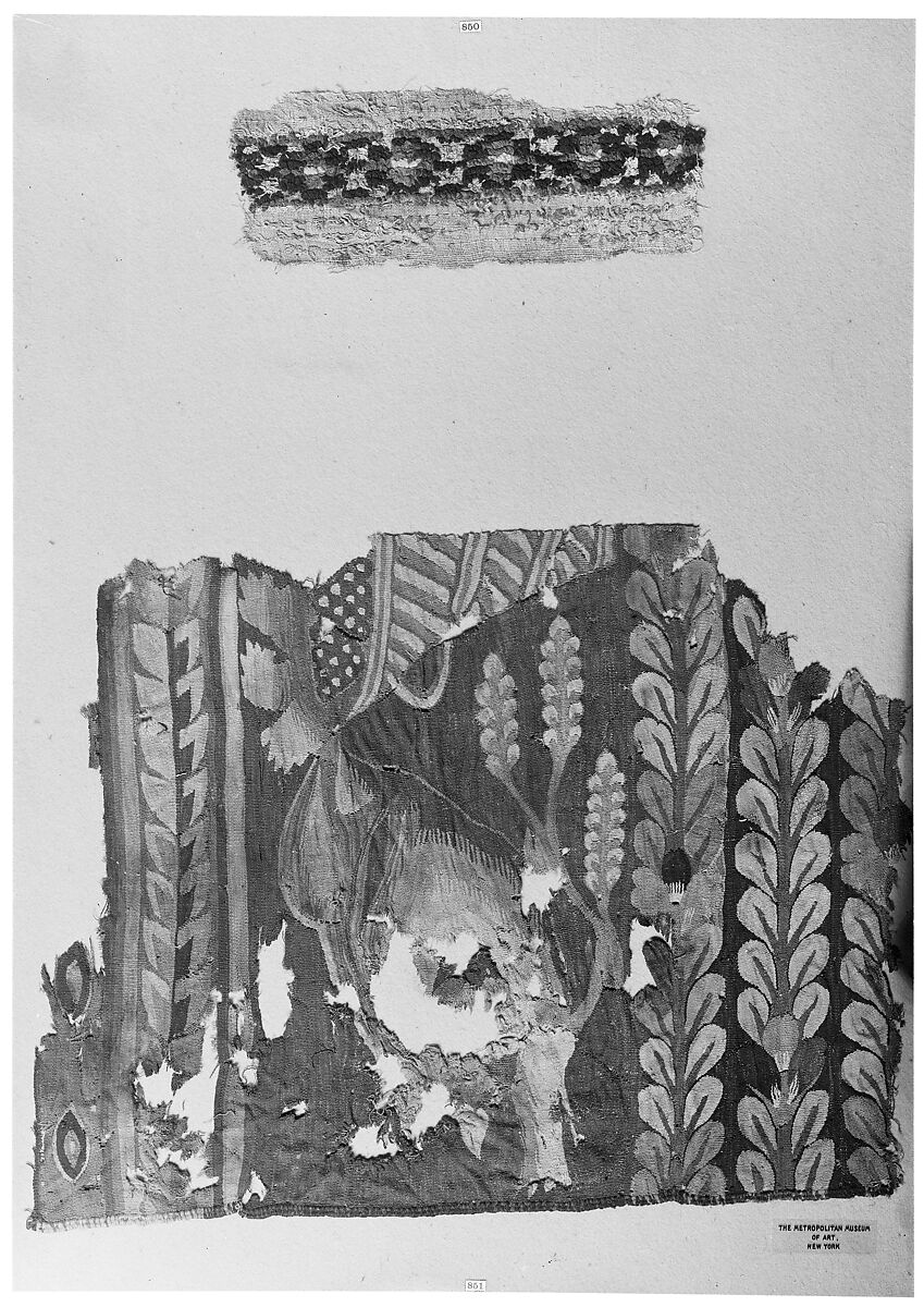 Textile Fragment, Wool, linen; plain weave, weft loop weave