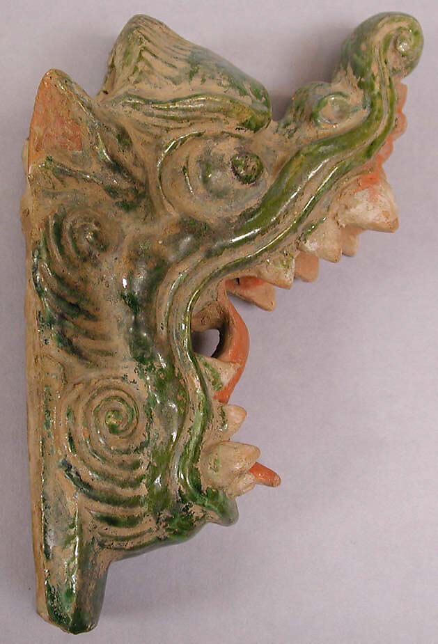 Dragon head with open mouth, Stoneware with colored glazes, China