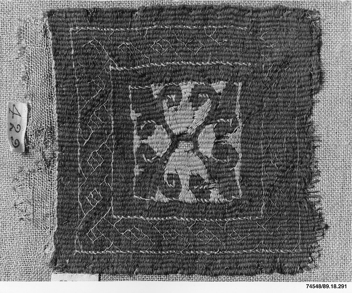Textile Fragment, Wool, linen; plain weave, tapestry weave
