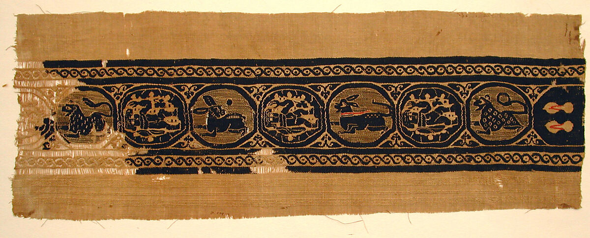 Textile Fragment, Wool, linen; plain weave, tapestry weave 