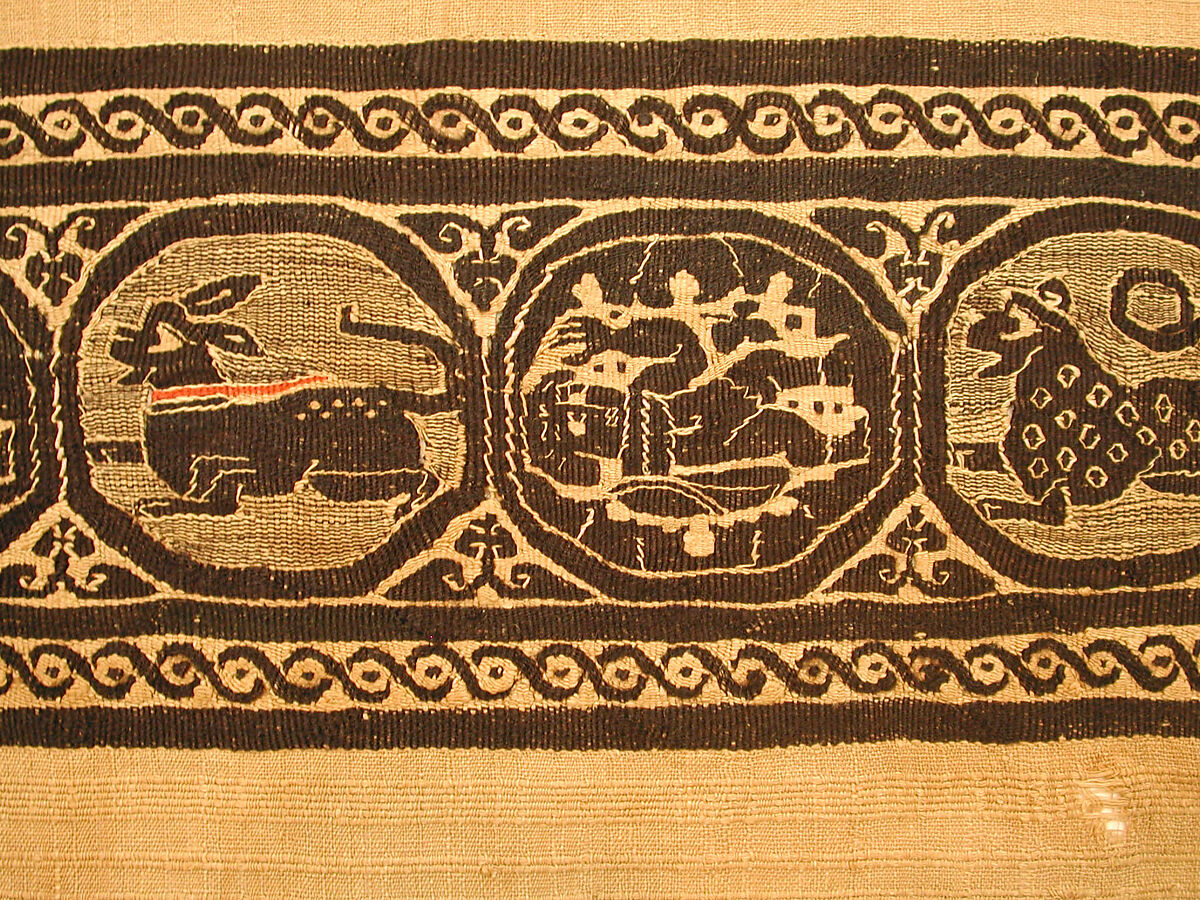 Textile Fragment, Wool, linen; plain weave, tapestry weave