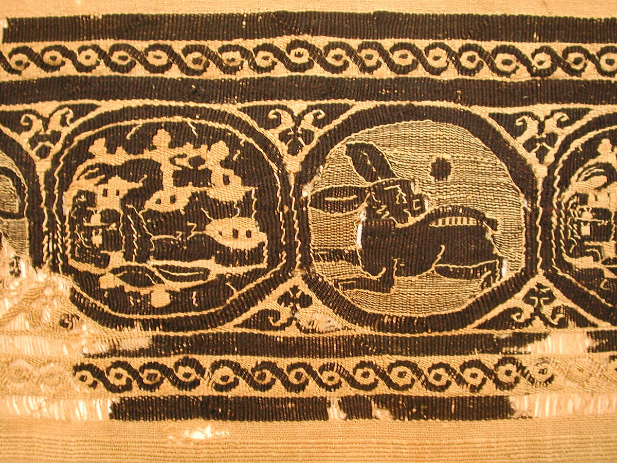 Textile Fragment, Wool, linen; plain weave, tapestry weave