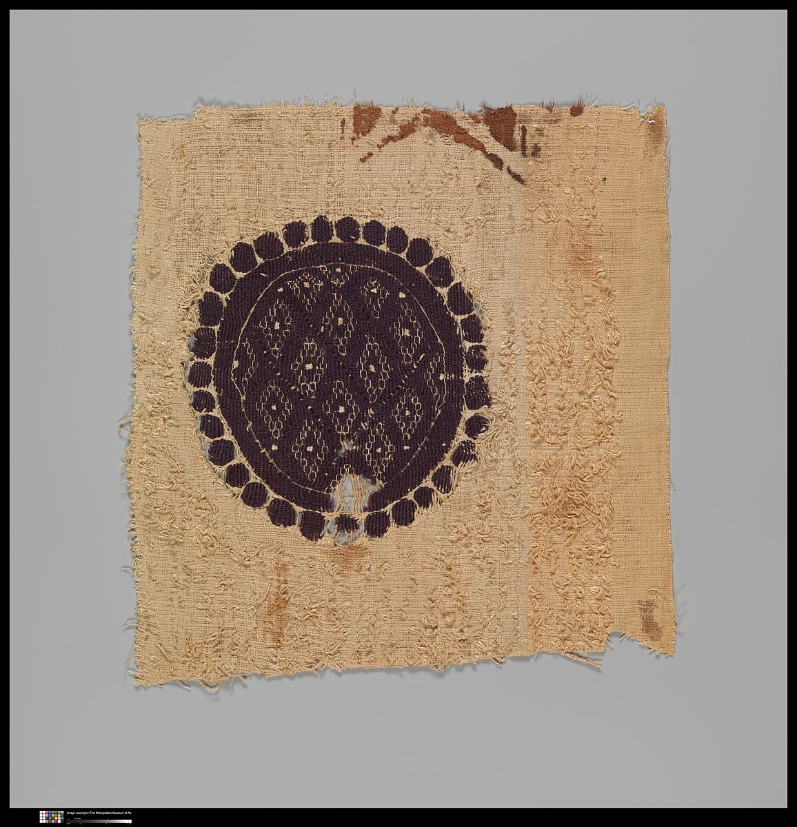 Textile Fragment, Wool, linen; plain weave, tapestry weave, weft loop weave