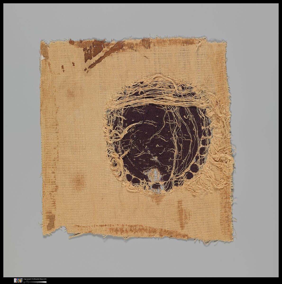 Textile Fragment, Wool, linen; plain weave, tapestry weave, weft loop weave