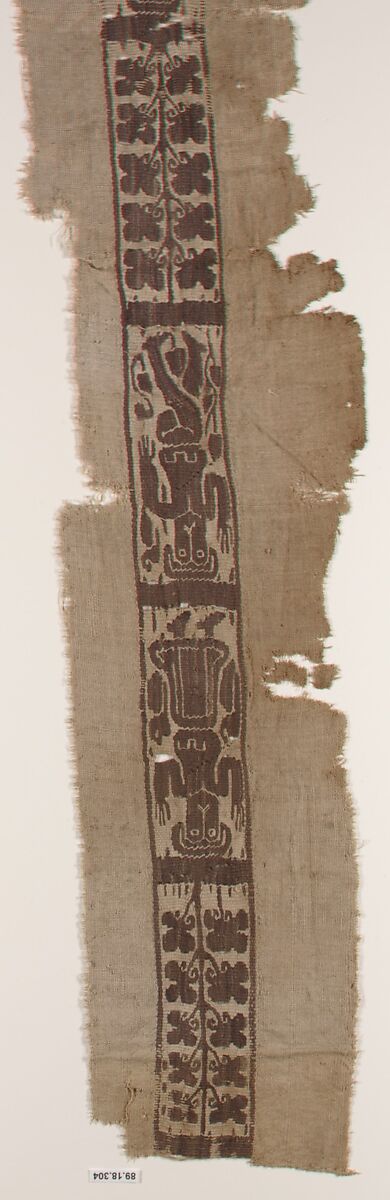 Textile Fragment, Wool, linen; plain weave, tapestry weave