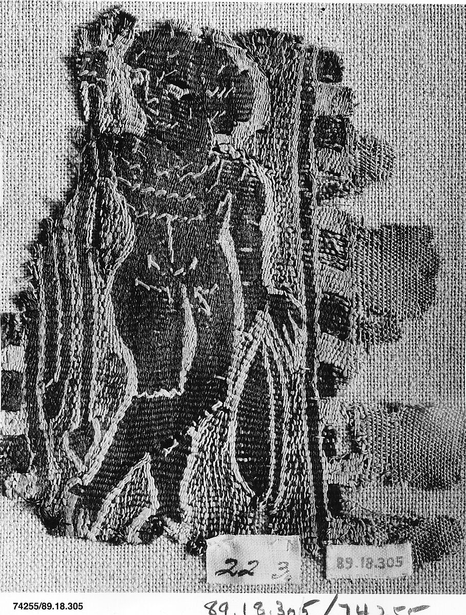 Textile Fragment, Wool, linen; plain weave, tapestry weave