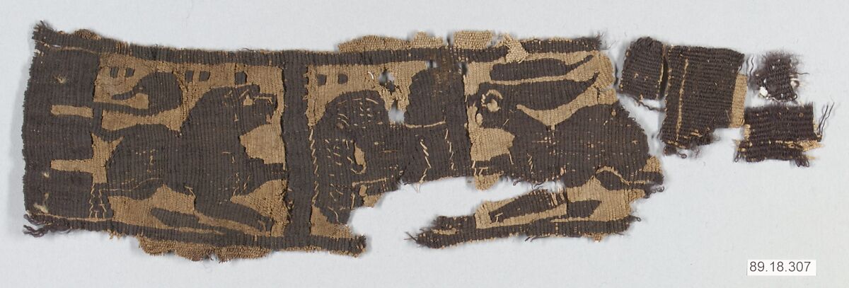 Textile Fragment, Wool, linen; plain weave, tapestry weave 