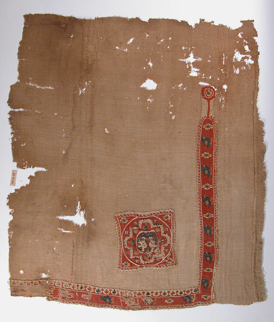 Textile Fragment, Wool, linen; plain weave, tapestry weave
