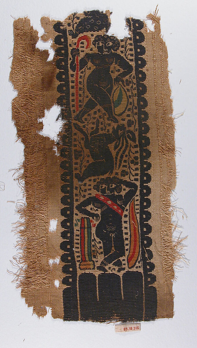 Textile Fragment, Wool, linen; plain weave, tapestry weave, weft loop weave (?) 