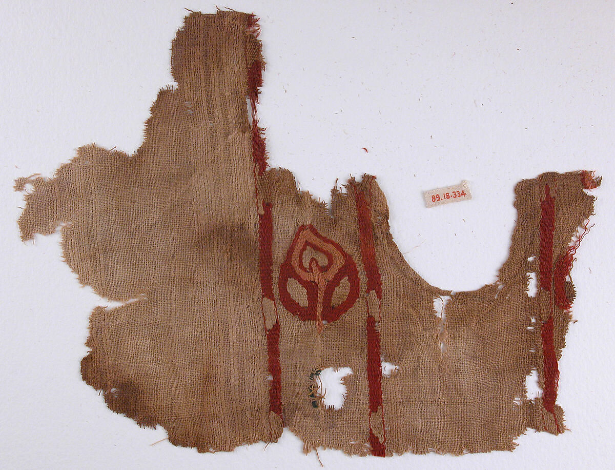 Textile Fragment, Wool, linen; plain weave, tapestry weave