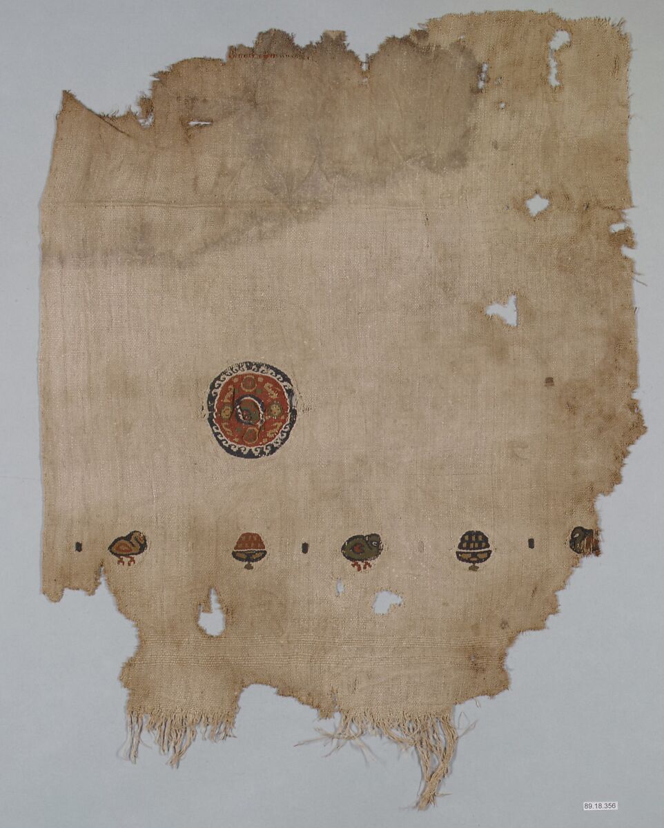 Textile Fragment, Wool, linen; plain weave, tapestry weave