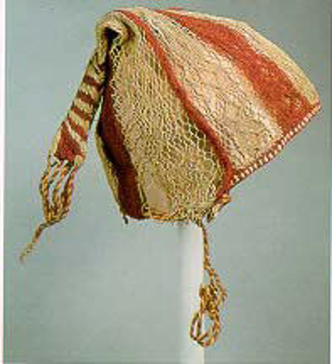 Hat, Linen, wool; sprang technique