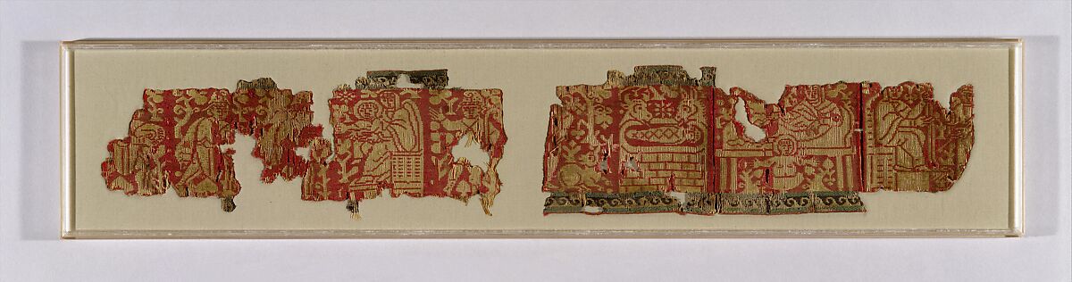 Fragmentary Band with Scenes from the Infancy of Christ, Wool, linen, silk; warp-faced compound twill 