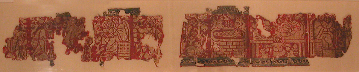 Fragmentary Band with Scenes from the Infancy of Christ, Wool, linen, silk; warp-faced compound twill