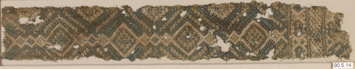 Textile Fragment, Silk, linen; plain weave, embroidered
