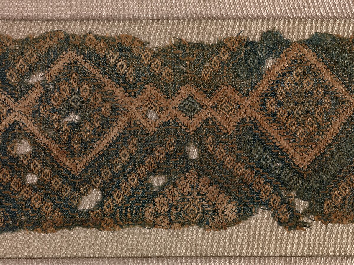 Textile Fragment, Silk, linen; plain weave, embroidered