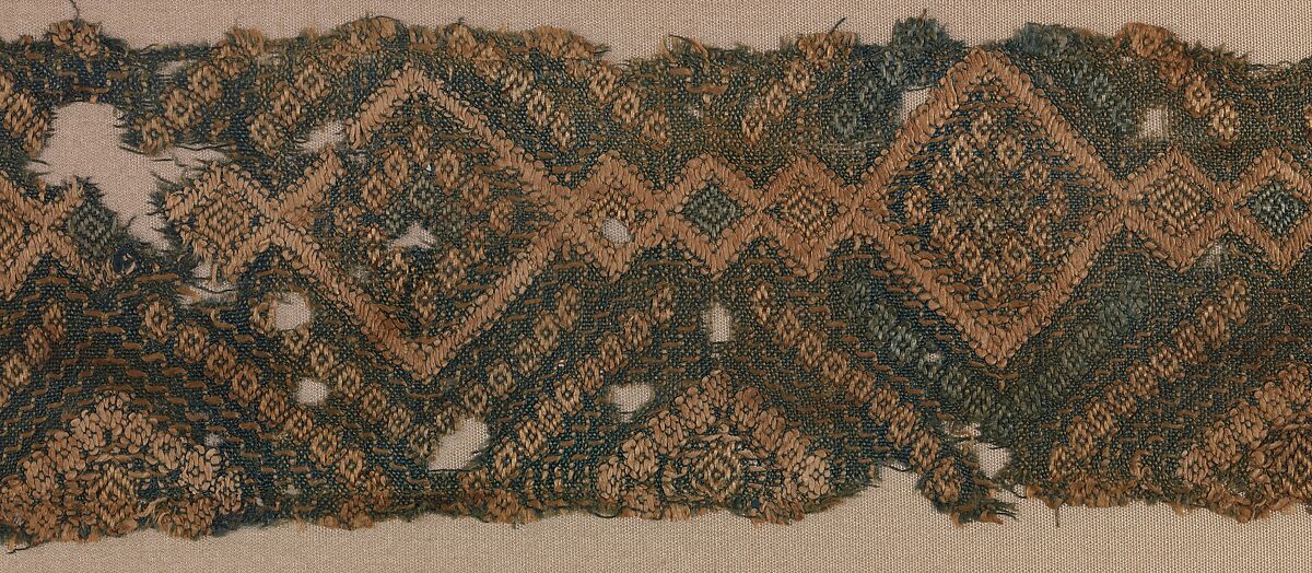 Textile Fragment, Silk, linen; plain weave, embroidered